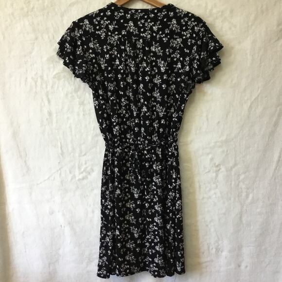 MNG Black Ruffle Cap Sleeve Floral Mini Dress - Picture 8 of 14